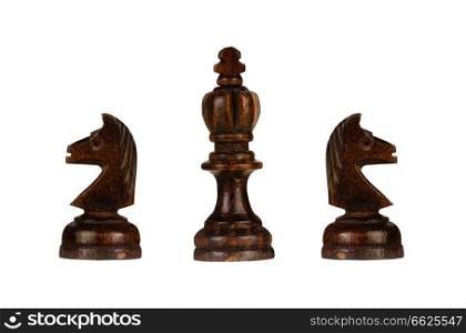 Brown chess pieces isolated on a white background