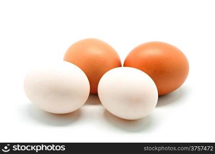 Brown chicken and duck egg isolated on a white background