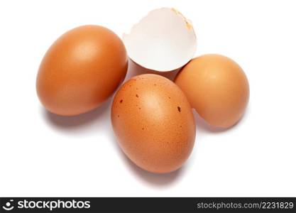 brown chicken eggs closeup isolated on white background. Clipping path embeeded. brown chicken eggs closeup isolated on white background