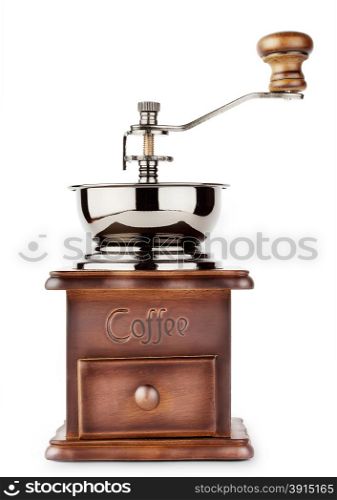 Brown coffee grinder isolated on white background