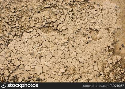 Brown color dry cracked muddy earth as a background texture