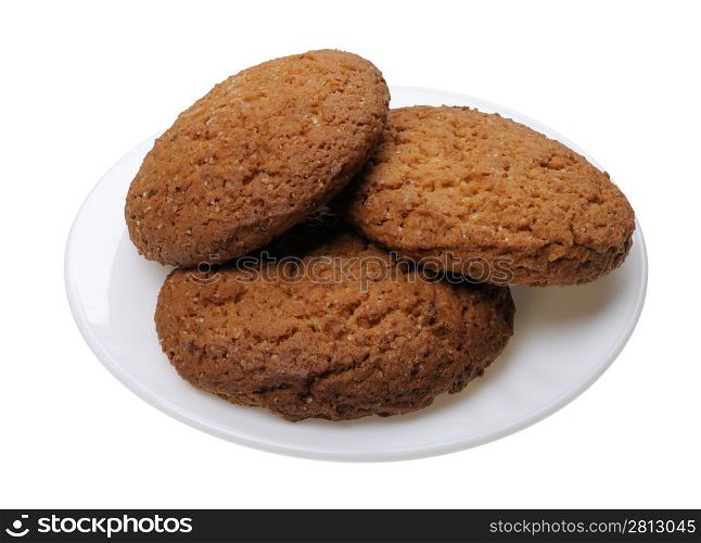 Brown Cookies on a white plate, isolated