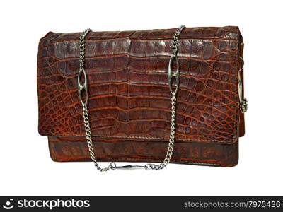 Brown crocodile genuine leather handbag