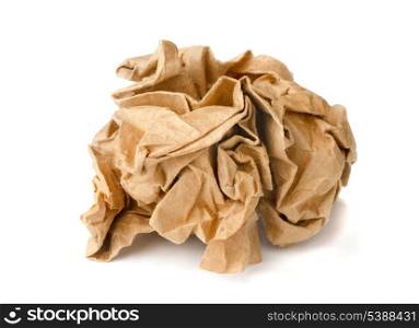 Brown crumpled wrapping recycled paper ball isolated on white&#xA;