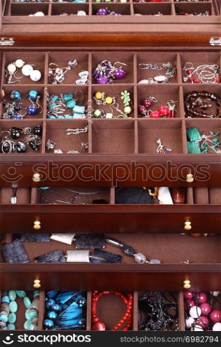 brown decor trunk with jewellery background texture