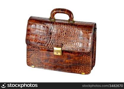 brown expensive briefcase isolated on white background