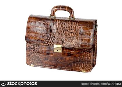 brown expensive briefcase isolated on white background