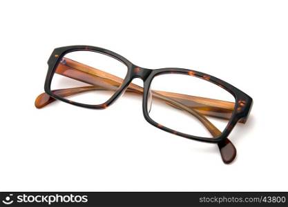 Brown eyeglasses on white background
