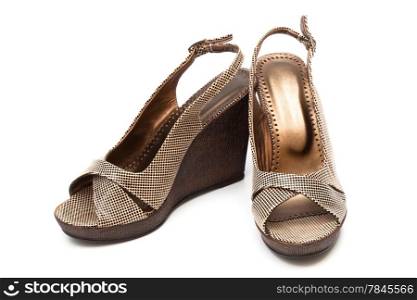 brown female shoes on a white background