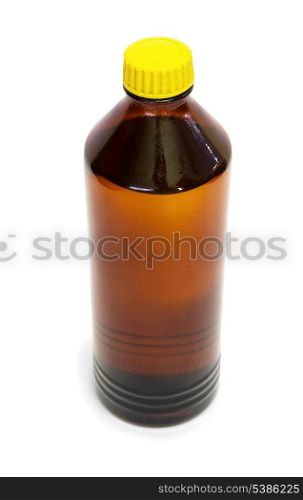 Brown glass bottle of organic solvent isolated on white