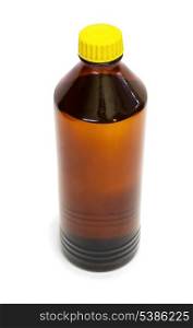 Brown glass bottle of organic solvent isolated on white