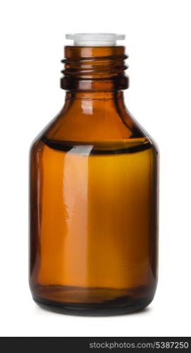 Brown glass medicine bottle isolated on white