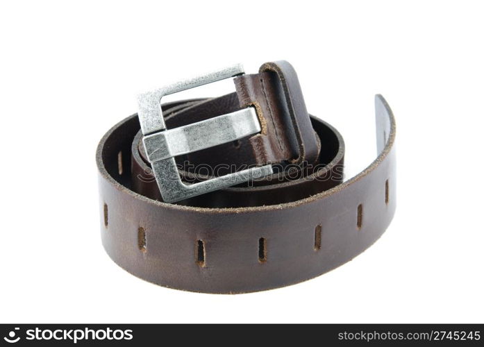 brown leather belt isolated on white background