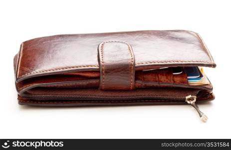 brown leather billfold isolated on white background