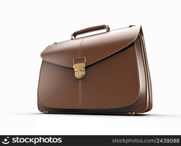 Brown Leather Businessman Briefcase with Lockon LightBackground with Shadow, Business Bag Suitcasewith Strap and Brass Buckle,Briefcasefor Documents,Management orProfessional3D Illustration