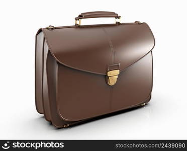 Brown Leather Businessman Briefcase with Lockon LightBackground with Shadow, Business Bag Suitcasewith Strap and Brass Buckle,Briefcasefor Documents,Management orProfessional3D Illustration