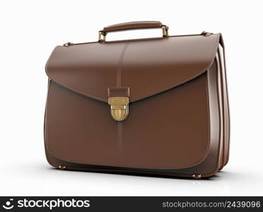 Brown Leather Businessman Briefcase with Lockon LightBackground with Shadow, Business Bag Suitcasewith Strap and Brass Buckle,Briefcasefor Documents,Management orProfessional3D Illustration