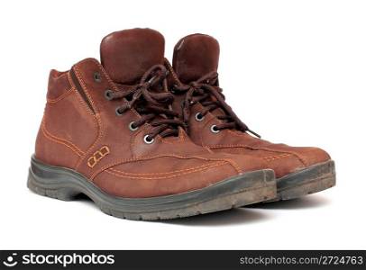 brown leather dirty shoes isolated on white