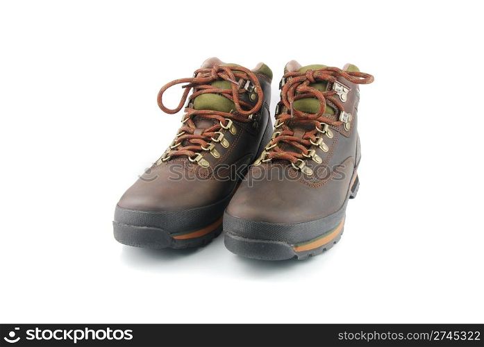 brown leather hiking boots isolated on white background