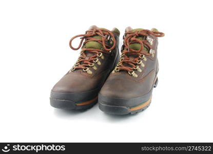 brown leather hiking boots isolated on white background