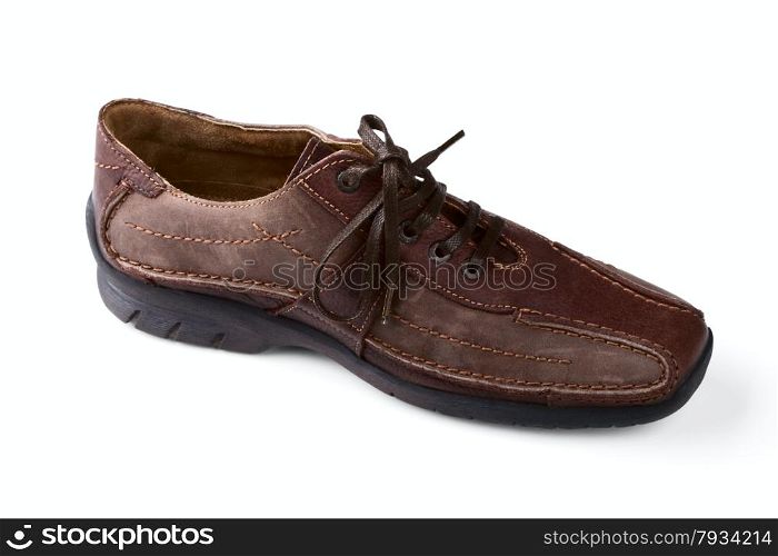 Brown leather man&rsquo;s shoe on a white background