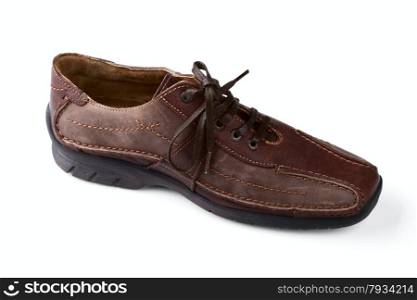Brown leather man&rsquo;s shoe on a white background