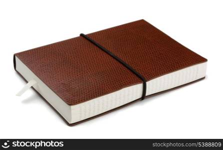 Brown leather notebook isolated on white