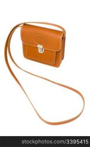 brown leather sling handbag isolated with clipping path