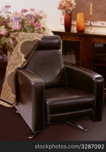 brown leather sofa armchair classic style interior decoration