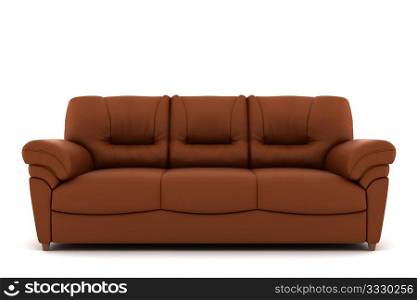 brown leather sofa isolated on white background with clipping path