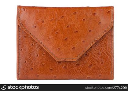 Brown leather wallet isolated on white background.