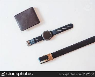 Brown leather wallet on white background.