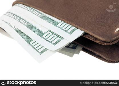 brown leather wallet with money isolated on white background&#xA;