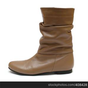 brown leather woman boot on a white