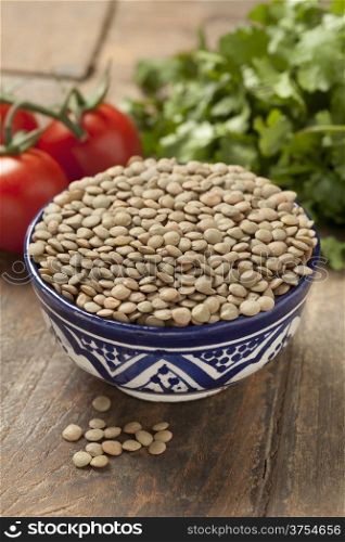 Brown lentils in a bowl