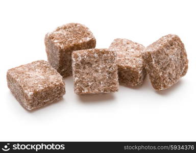 Brown lump cane sugar cube isolated on white background cutout