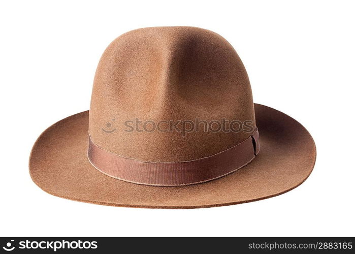 brown male felt hat isolated on white background