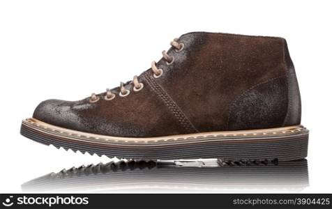brown male leather boots isolated on white background. brown male leather boots isolated on white