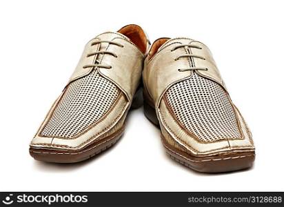 Brown male shoes pair isolated on white background