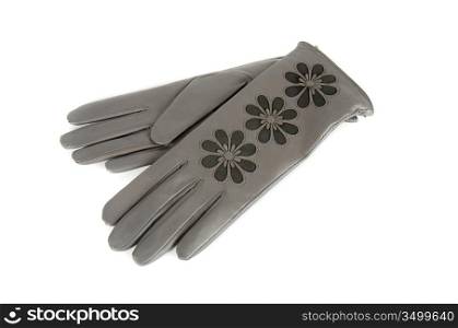 brown modern female leather gloves isolated on a white