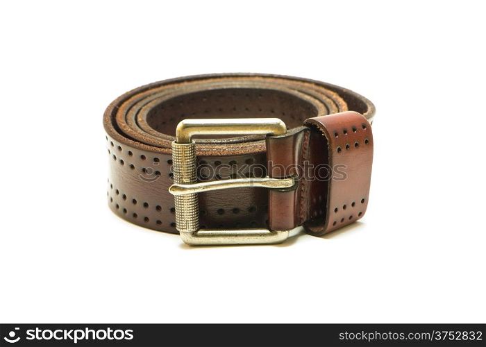 Brown Old Leather Belt. Isolate on white background.