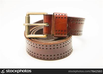Brown Old Leather Belt. Isolate on white background.
