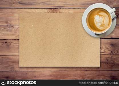 brown paper and coffee on wood background texture