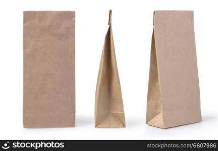 Brown paper bag packaging template isolated on white background