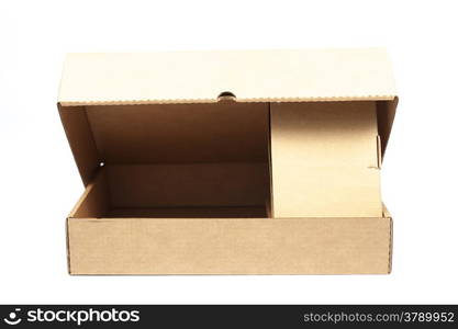 Brown paper box on white background. Rectangular paper box on a white background. Can be deployed easily.