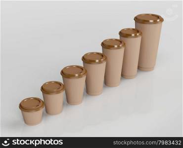 Brown paper coffee cups with different sizes