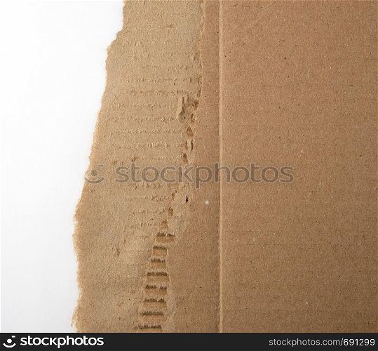 brown paper from the box, torn edge on a white background, copy space, close up