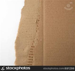 brown paper from the box, torn edge on a white background, copy space, close up