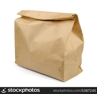 Brown paper lunch bag isolated on white