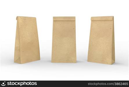 Brown paper lunch bag isolated on white with clipping path, packaging for food , snack or ingredient&#xA;